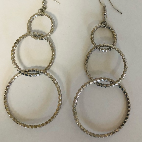 Silver Multi Hoop Textured Earrings - Picture 5 of 7